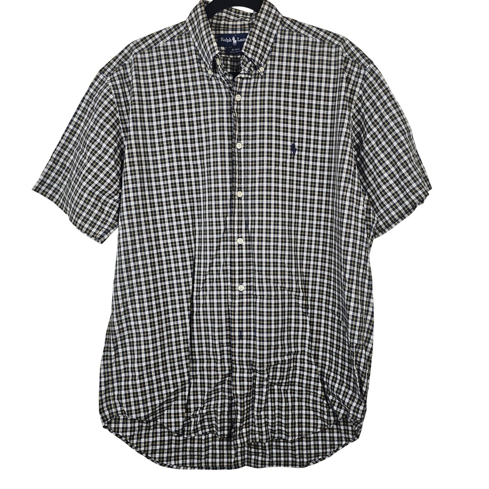 Polo Ralph Lauren Blake Men's Medium Short Sleeve Plaid Button Down Shirt Navy